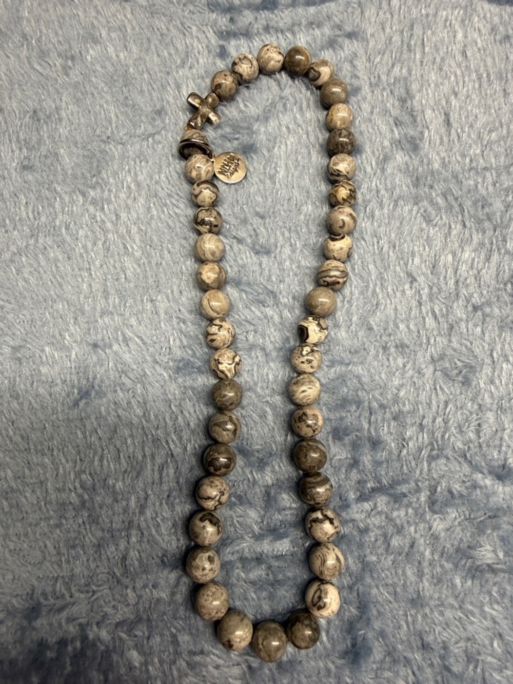 Gray and Cream Beaded Women’s Necklace - Natural Stone Look